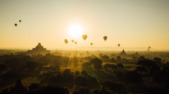 Hot air balloon ride in Bagan during sunrise